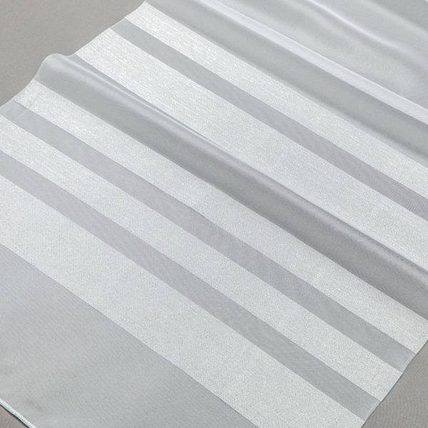 Firana POL-SAVA 001 /300/ 002 biały podkład z ciemno srebrnymi paskami